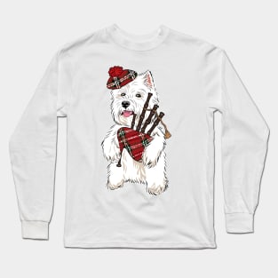 Westie playing a bagpipe Long Sleeve T-Shirt